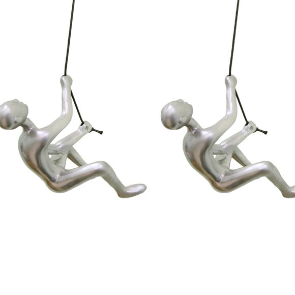 Climbing Man Home Décor Classic Wall-Art Sculpture | 2-Piece | Silver - Picture 1 of 3